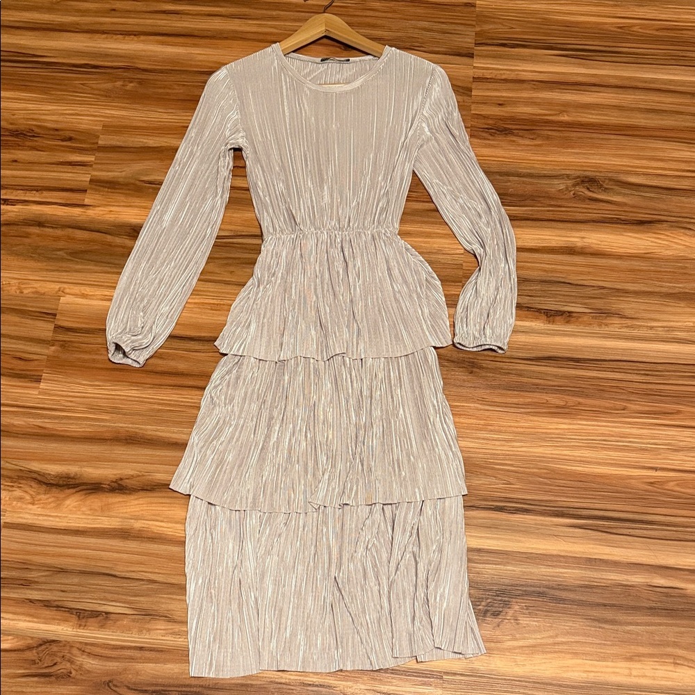 Zara Cream Long Sleeve Tiered Dress